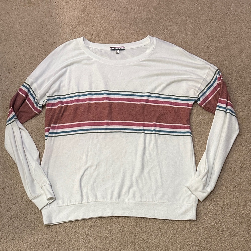 P.J. Salvage Soft Brushed Sweater - White with Multicolored Stripes